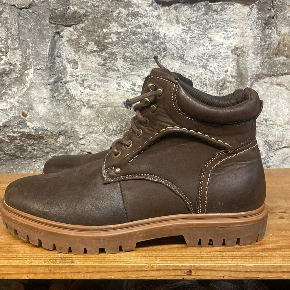 English Laundry Brown Leather Boots with Rugged Design